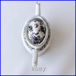 Royal Crown Derby Black Aves Platinum Tea Pot Bone China Floral 7.6