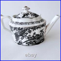 Royal Crown Derby Black Aves Platinum Tea Pot Bone China Floral 7.6