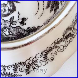 Royal Crown Derby Black Aves Platinum Tea Pot Bone China Floral 7.6