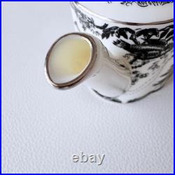 Royal Crown Derby Black Aves Platinum Tea Pot Bone China Floral 7.6