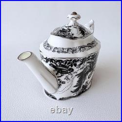Royal Crown Derby Black Aves Platinum Tea Pot Bone China Floral 7.6