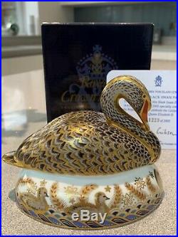 Royal Crown Derby Black Swan Limited Edition Paperweight Gold Stopper Box & Cert