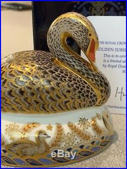 Royal Crown Derby Black Swan Limited Edition Paperweight Gold Stopper Box & Cert