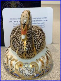 Royal Crown Derby Black Swan Limited Edition Paperweight Gold Stopper Box & Cert