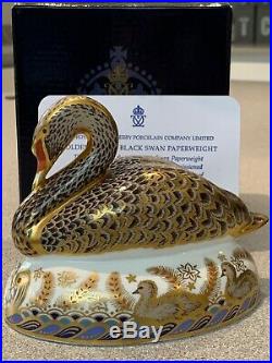 Royal Crown Derby Black Swan Limited Edition Paperweight Gold Stopper Box & Cert