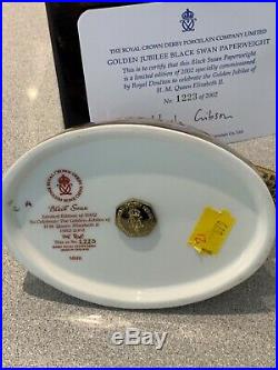 Royal Crown Derby Black Swan Limited Edition Paperweight Gold Stopper Box & Cert