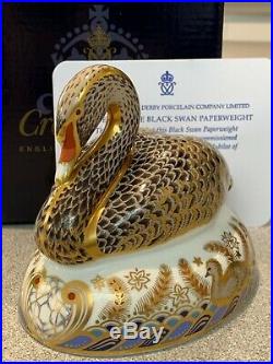 Royal Crown Derby Black Swan Limited Edition Paperweight Gold Stopper Box & Cert