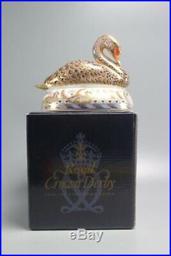 Royal Crown Derby Black Swan Paperweight Limited Edition Boxed Gold Stopper