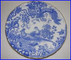 Royal Crown Derby Blue Aves Salad Plate Blue Flowers & Birds On White, Gold Trim