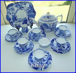 Royal Crown Derby Blue Mikado 22 PC Teapot Cups Saucers Jug Bowl Plates Teaset