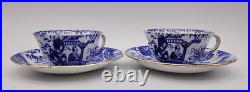 Royal Crown Derby Blue Mikado Flat Cup with Saucer Set of 2