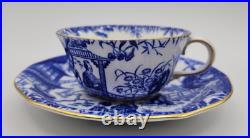 Royal Crown Derby Blue Mikado Flat Cup with Saucer Set of 2