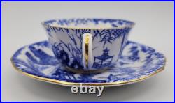Royal Crown Derby Blue Mikado Flat Cup with Saucer Set of 2