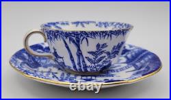 Royal Crown Derby Blue Mikado Flat Cup with Saucer Set of 2
