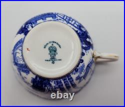 Royal Crown Derby Blue Mikado Flat Cup with Saucer Set of 2
