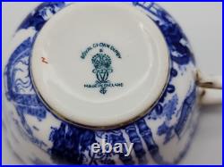 Royal Crown Derby Blue Mikado Flat Cup with Saucer Set of 2