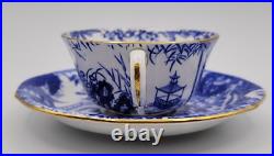 Royal Crown Derby Blue Mikado Flat Cup with Saucer Set of 2