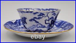 Royal Crown Derby Blue Mikado Flat Cup with Saucer Set of 2