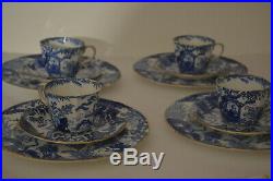 Royal Crown Derby Blue Mikado Flat Demitasse Cups With Saucers, Salad Plates