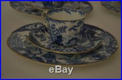 Royal Crown Derby Blue Mikado Flat Demitasse Cups With Saucers, Salad Plates