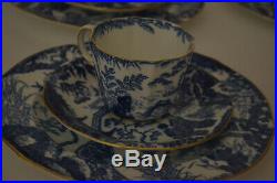 Royal Crown Derby Blue Mikado Flat Demitasse Cups With Saucers, Salad Plates