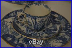 Royal Crown Derby Blue Mikado Flat Demitasse Cups With Saucers, Salad Plates