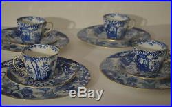 Royal Crown Derby Blue Mikado Flat Demitasse Cups With Saucers, Salad Plates