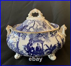 Royal Crown Derby Blue Mikado Gold Trim Covered Vegetable Bowl MINT STUNNING