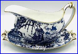 Royal Crown Derby Blue Mikado Gravy Boat and Underplate Bone China Excellent