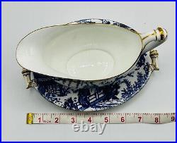 Royal Crown Derby Blue Mikado Gravy Boat and Underplate Bone China Excellent