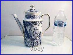 Royal Crown Derby Blue Mikado Lidded Coffee Tea Pot Creamer Sugar 7 Piece Set