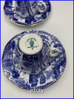 Royal Crown Derby Blue Mikado Set Of Four Demitasse Tea Cups Saucers. Bone China