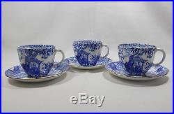 Royal Crown Derby Blue Mikado Set of 3 Surrey Shape Cups and Saucers