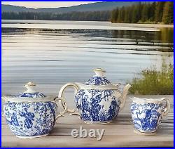 Royal Crown Derby Blue Mikado Teapot & Sugar Bowl & Creamer? Gold Rim 28.5
