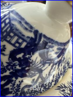 Royal Crown Derby Blue Mikado Teapot & Sugar Bowl & Creamer? Gold Rim 28.5