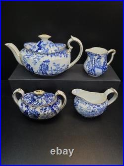 Royal Crown Derby, Blue Mikado, Vintage, Teapot, Sugar, 2 Creamer, lids