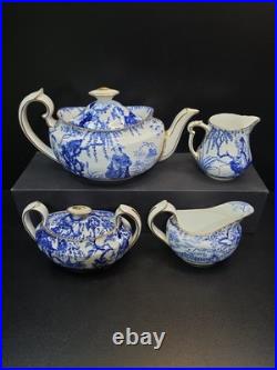 Royal Crown Derby, Blue Mikado, Vintage, Teapot, Sugar, 2 Creamer, lids