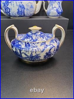 Royal Crown Derby, Blue Mikado, Vintage, Teapot, Sugar, 2 Creamer, lids