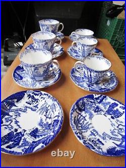 Royal Crown Derby Blue Milkado Set of 6 Cups & Saucers Plus 2 Extra Saucers