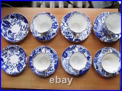 Royal Crown Derby Blue Milkado Set of 6 Cups & Saucers Plus 2 Extra Saucers