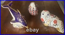 Royal Crown Derby Bone China 3 item Lot Dolphin/Walrus/Seal-2 with Gold stopper