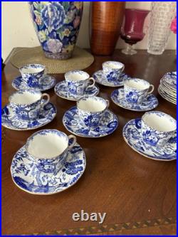 Royal Crown Derby Bone China Blue Mikado 8 Teacups And Saucers Made In England