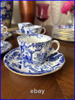 Royal Crown Derby Bone China Blue Mikado 8 Teacups And Saucers Made In England