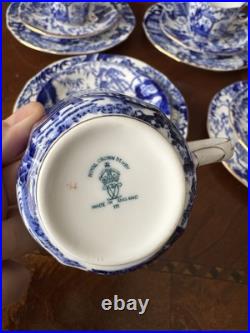 Royal Crown Derby Bone China Blue Mikado 8 Teacups And Saucers Made In England