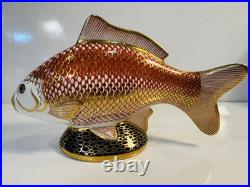 Royal Crown Derby Bone China Carp Fish Handpainted with22k Gold Stopper Perfect
