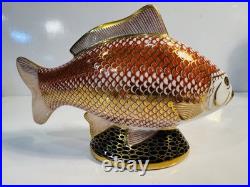 Royal Crown Derby Bone China Carp Fish Handpainted with22k Gold Stopper Perfect