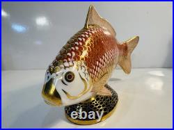 Royal Crown Derby Bone China Carp Fish Handpainted with22k Gold Stopper Perfect