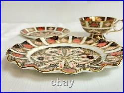 Royal Crown Derby Bone China Imari 1128 Pedestal Tea Cup Saucer & Dessert Plate