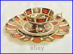 Royal Crown Derby Bone China Imari 1128 Pedestal Tea Cup Saucer & Dessert Plate