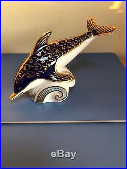 Royal Crown Derby Bone China Imari Dolphin Paperweight Gold Stopper